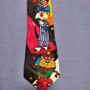 VTG 90'S Looney Tunes Mania Tie Cartoon Necktie Taz Bugs Daffy Marvin